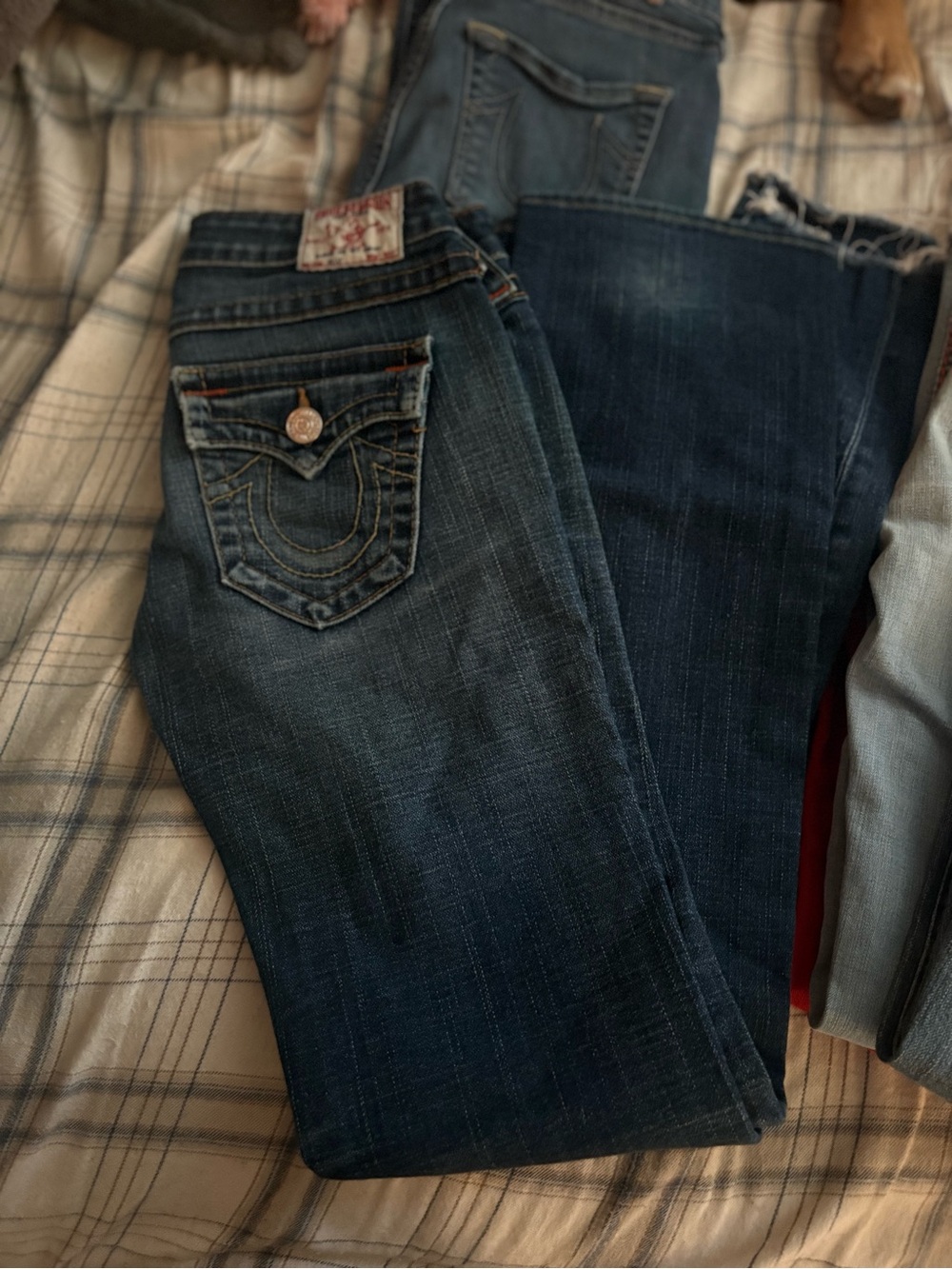 True Religion Dark Blue Flare Jeans with Signature Embroidered Pocket